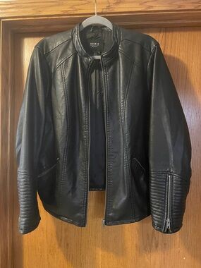 torrid Black Faux Leather Moto Jacket with Quilted Sleeves